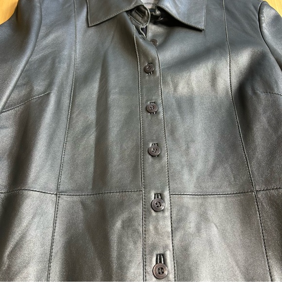 Vintage Y2K Gunmetal Grey Leather Tailored Button Shacket Jacket - Picture 6 of 11